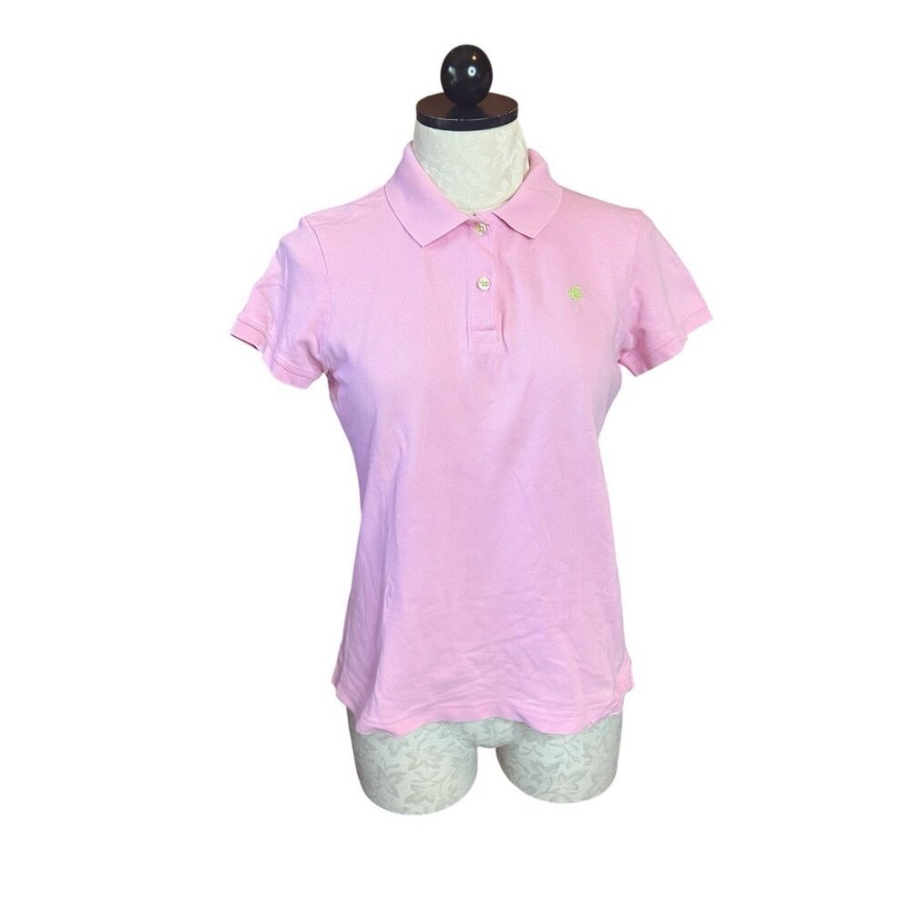 Lilly Pulitizer VTG Polo‎ Palm Shirt Collared Top Short Sleeve Pink Sz M Knit